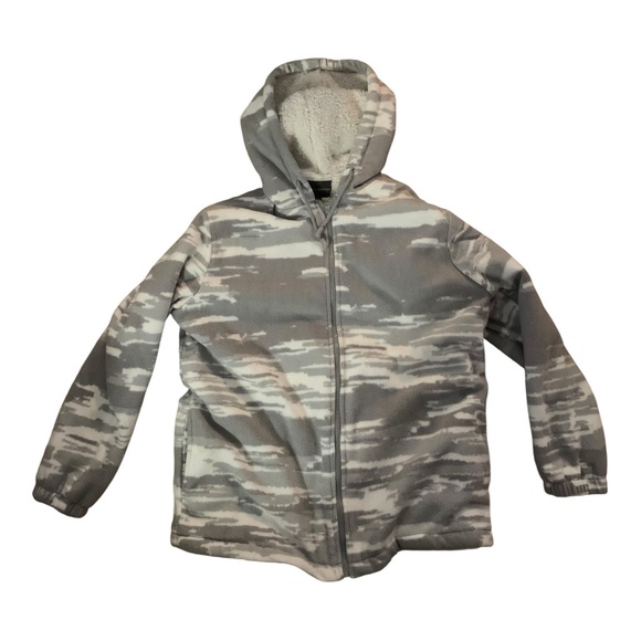 Classic Editions Camo Hoodie Full Zip Jacket Unisex Sz: M GREY WHITE Long Sleeve - Picture 3 of 11